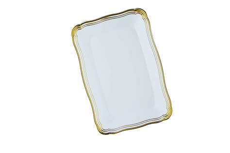 Plastic Serving Tray | White Rectangular Serving Trays With Gold Rim Border, Disposable ...