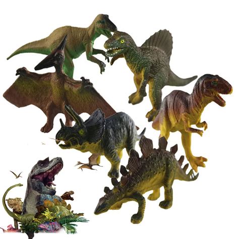 Realistic Dinosaurs Pack of 6 Large Plastic Assorted Dinosaur Figures for Kids-in Action & Toy ...