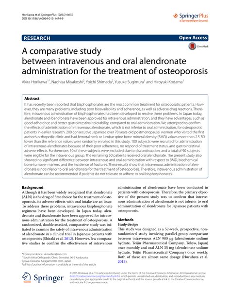 (PDF) A comparative study between intravenous and oral alendronate administration for the ...