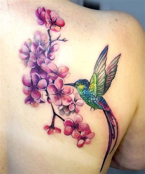 Watercolor Hummingbird And Flower Tattoo