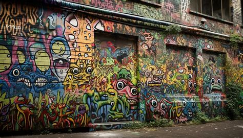 Colorful graffiti takes over old city street generated by AI 24654604 ...