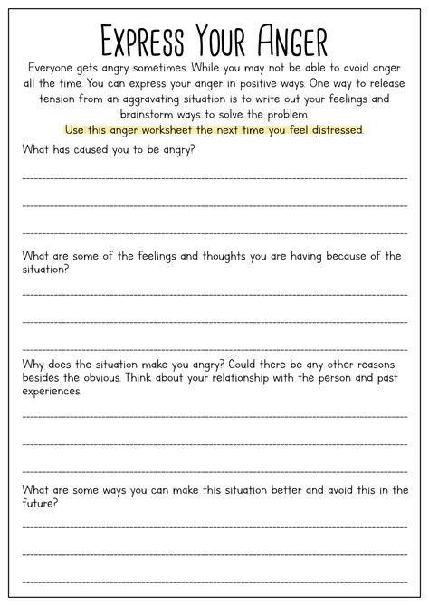 Therapy Aid Anger Worksheets