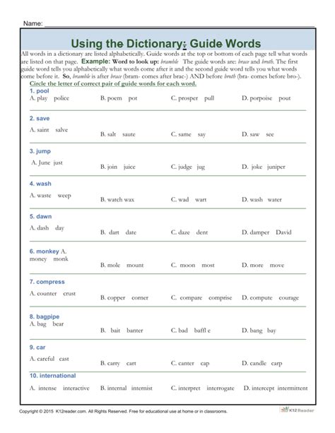 Using the Dictionary: Guide Words