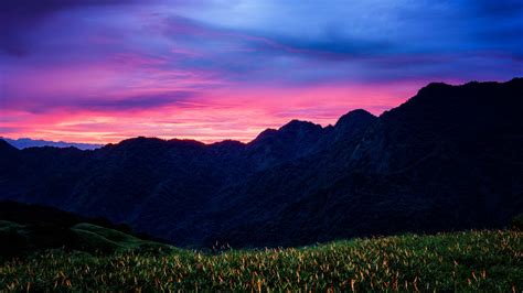 Wallpaper mountains, sunset, flowers, clouds, taiwan hd, picture, image