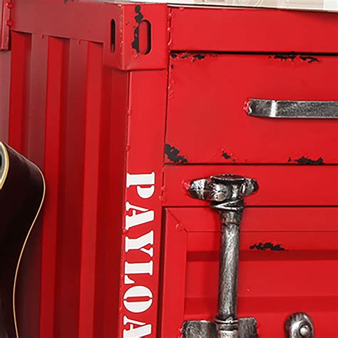 Industrial Loft Red Nightstand Retro Bedside Storage Cabinet with Door & Drawer-Homary