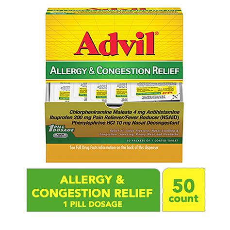 Advil Allergy & Congestion Relief, Pain & Fever Reducer (50 ct ...