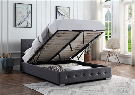 Leeds King Size Med Grey Bed Frame With Lift Up Storage