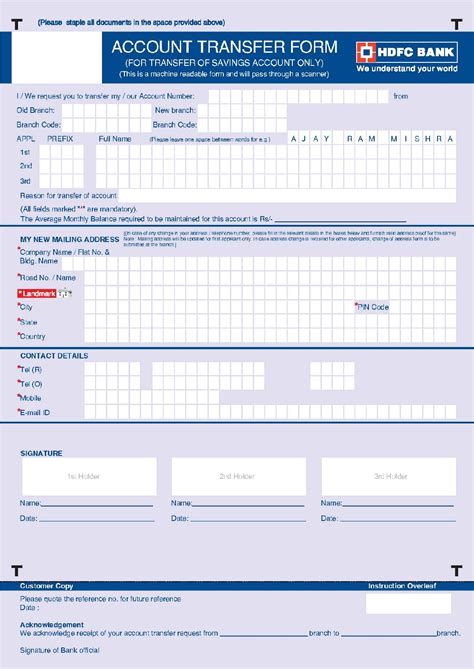 Bank Account Transfer Form - HDFC BANK - Edit, Fill, Sign Online | Handypdf