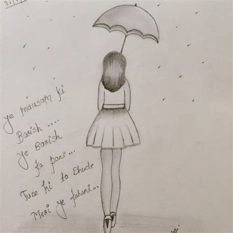 Easy and simple sketch of girl in rain with umbrella.. Girl Sketch, Male Sketch, Girl In Rain ...