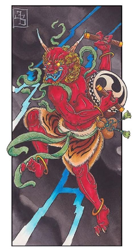 raijin by james bird mythical japanese god tattoo canvas giclee art print asian folklore ...