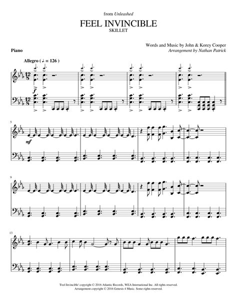 Feel Invincible - Skillet - Piano sheet music for Piano download free in PDF or MIDI