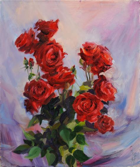 Rose Flower Bouquet of Roses Oil Painting Flowers Red Rose