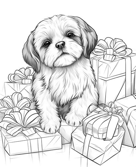Premium AI Image | Whimsical Christmas Pup Coloring Book Page for ...