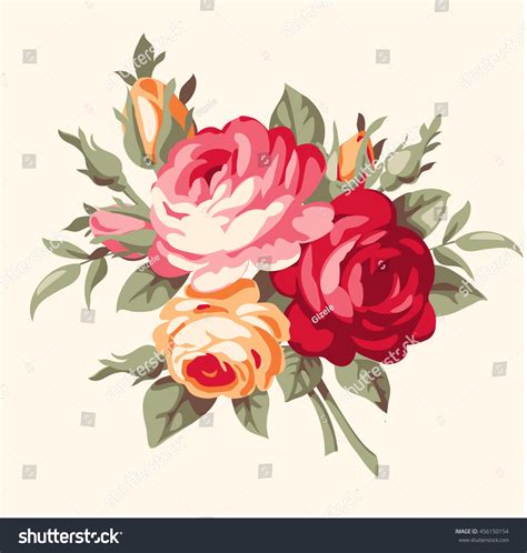 Decorative Bouquet Vintage Roses Vector Antique Stock Vector (Royalty ...