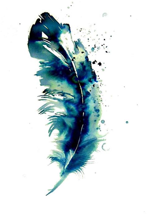 a watercolor painting of a blue feather