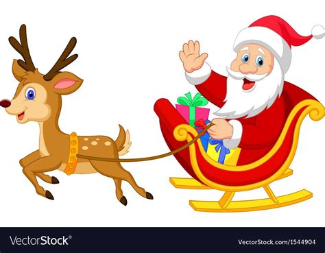 Vector illustration of Cartoon Santa drives his sleigh. Download a Free Preview or High Quality ...