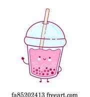 Free art print of Cute happy funny bubble tea cup and pandas. Cute happy funny bubble tea cup ...