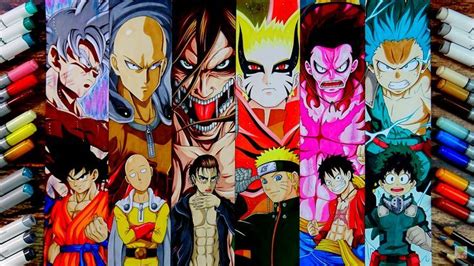 [SPECIAL] Drawing Goku, Saitama, Eren Yeager, Naruto, Luffy & Deku | Anime artwork, Anime, Drawings