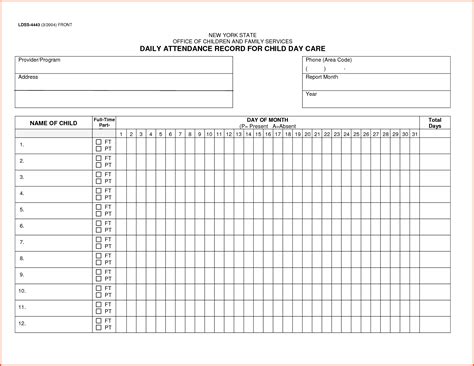 Preschool Attendance Sheet Student In Excel Printable Template Monthly | Attendancebtowner