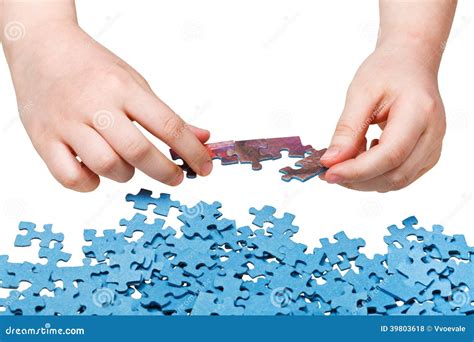 Assembling of Jigsaw Puzzles Isolated Stock Photo - Image of completion, people: 39803618