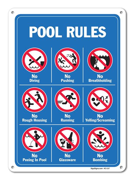 Pool Signs Swimming Rules Graphics Large 10 X 14 Aluminum Indoor ...