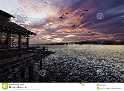 Sunset at Stearns Wharf stock image. Image of stearns - 52389073