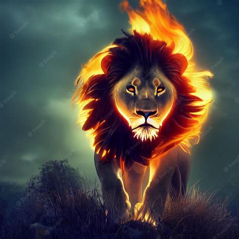 Premium Photo | Lion with mane made of fire creative illustration