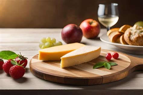 Premium AI Image | cheese and grapes on a wooden board