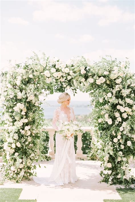 wedding photos, altar, floral arch, outdoor ceremony, greenery, white roses, wedding florals ...