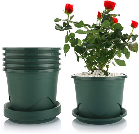 T4U 19CM Pot de Fleur en Plastique avec Plateau - Ensemble de 6, Racine ...