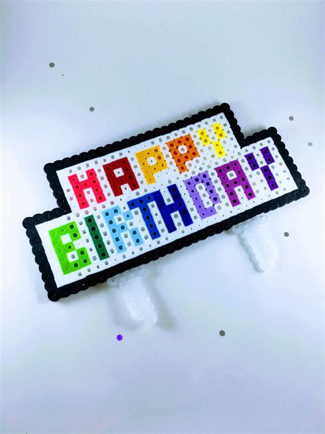 Rainbow Happy Birthday Cake Topper, Happy Birthday, Birthday Sign, 8 Bit Pixel Art, Cupcake ...