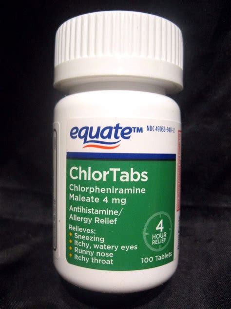 EQUATE CHLORTABS"COMPARE CHLOR-TRIMETON INGREDIENTS"ANTIHISTAMINE 100 ...