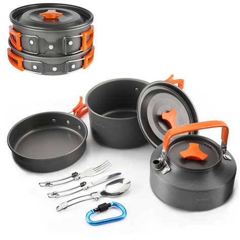 Camping Cookware Kit ,Outdoor Cooking Set Non Stick Camping Pans and Pots Lightweight Campfire ...