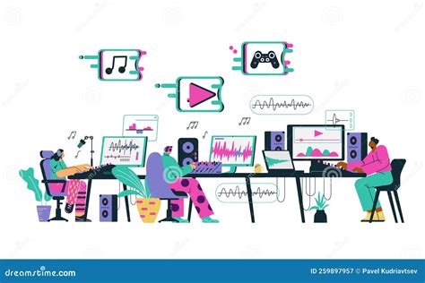 Sound Designers Working On Track Flat Cartoon Vector Illustration ...