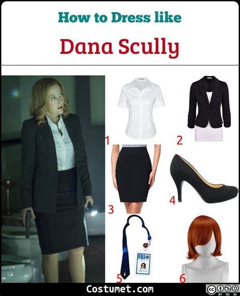 Dana Scully costume is a white dress shirt underneath a fitted black blazer, a black pencil ...