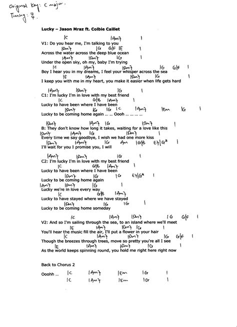 Providing Accurate Chords: Lucky (Jason Mraz ft. Colbie Caillat)