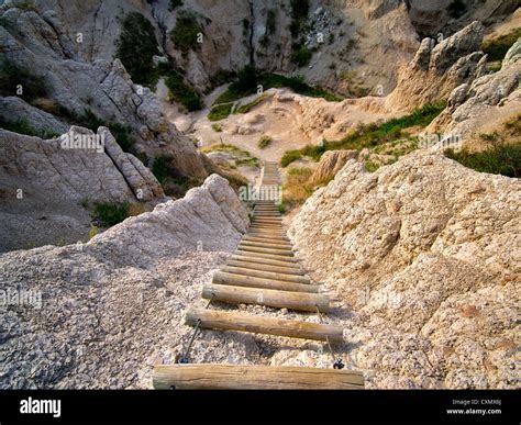 Ladder on Notch Trail. Badlands National Park, South Dakota Stock Photo - Alamy