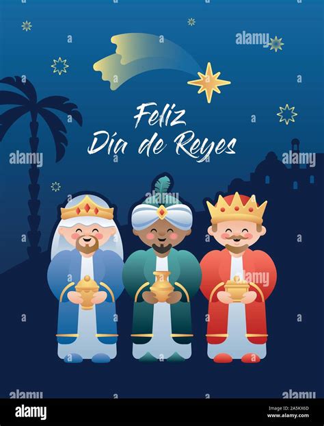 Feliz Dia de Reyes. Happy Day of Kings in Spanish. Cute cartoon ...