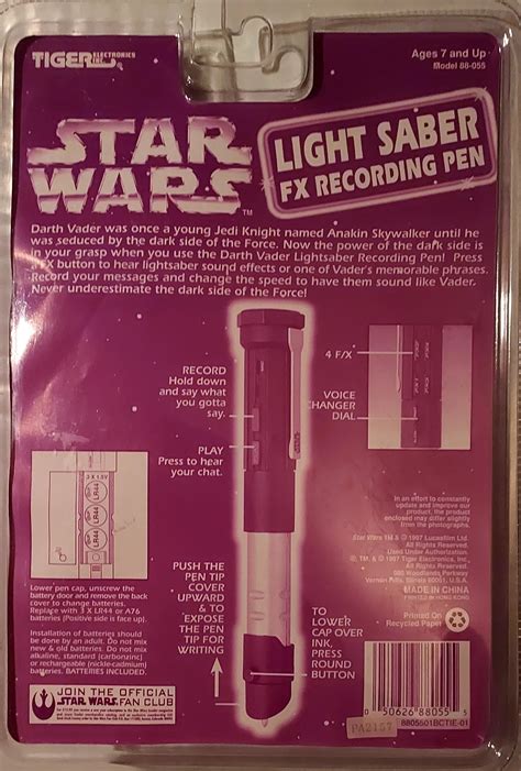 Vintage Star Wars Lightsaber FX Recording Pen - Darth Vader, 1997 Lucasfilm Ltd. & Tiger ...