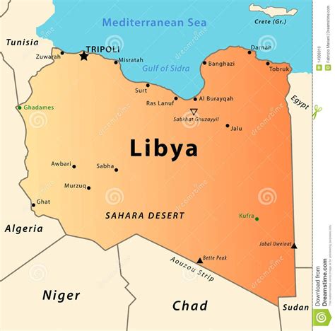 Map of Libya in the Middle East