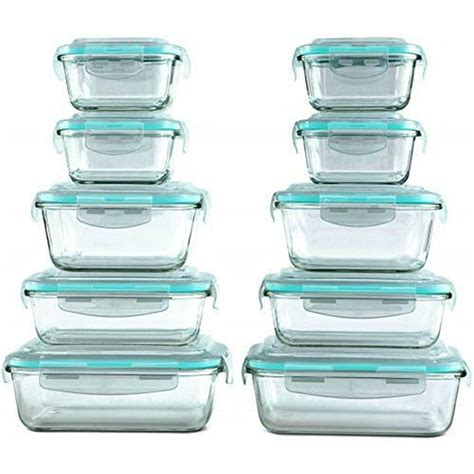 [20 piece] glass food storage containers set with snap lock lids - safe ...