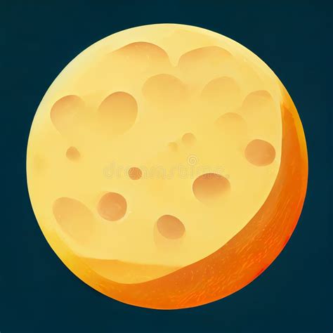 Cheese Moon. Dark Background. Flat Illustration. Digital Illustration Based on Render by Neural ...