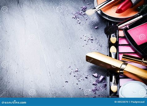 Various Makeup Products on Dark Background Stock Photo - Image of accessories, copy: 48523070