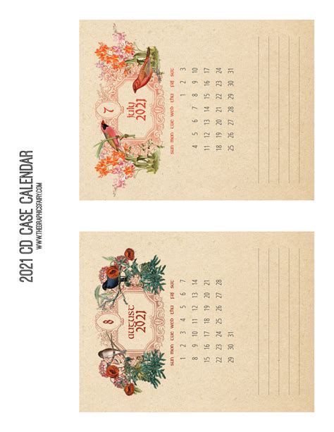 Free Printable Calendar 2021 - CD Case Calendar! - The Graphics Fairy