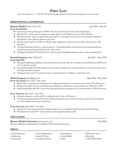 3 Event Coordinator Resume Examples for 2024 | Resume Worded