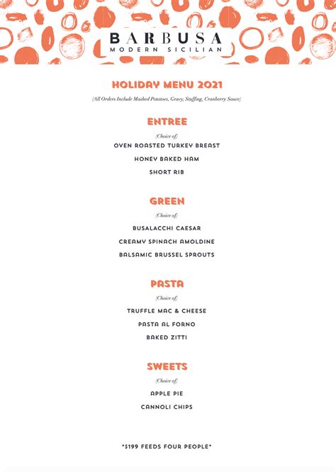 Holiday Menu 2021 - Little Italy Restaurant | San Diego Italian Restaurant | Barbusa