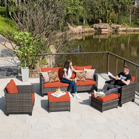 ovios Patio furnitue 5 Piece set, Outdoor Furniture Sets,Morden Wicker ...