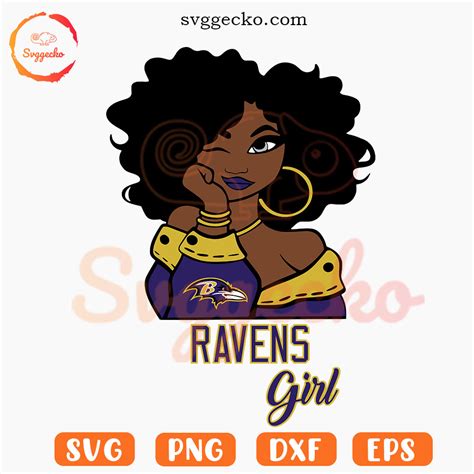 Ravens Girl Afro SVG, Baltimore Ravens Fan Girl SVG PNG For Cricut - Gecko