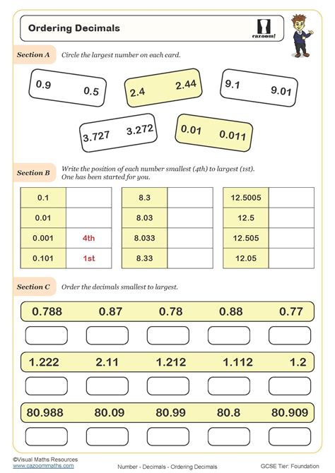 Ordering Decimals Worksheet | Printable PDF Ordering Decimals Worksheet