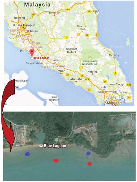 Location of sampling (in red tear drop) in Blue Lagoon, Port Dickson.... | Download Scientific ...